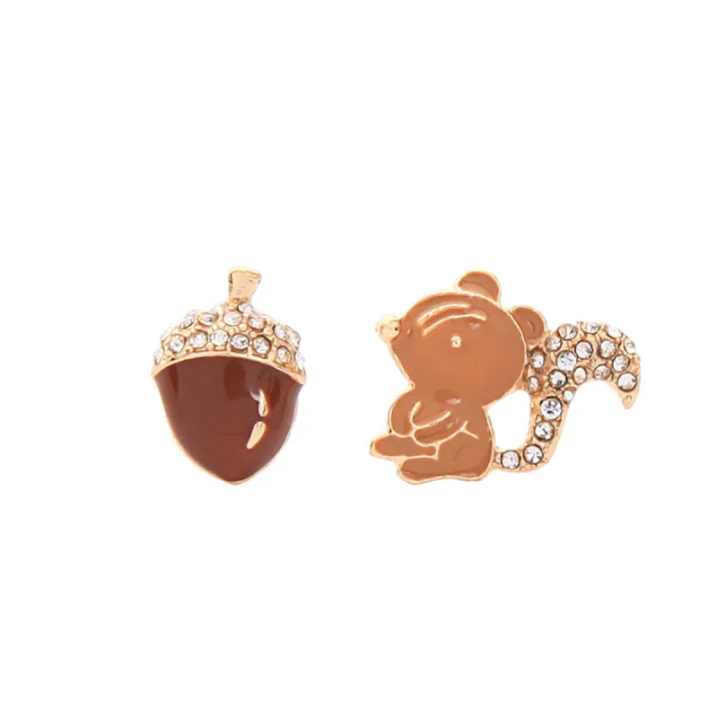 Cubic Zirconia & Enamel Goldtone Squirrel Nut Stud Earrings made by Zulily