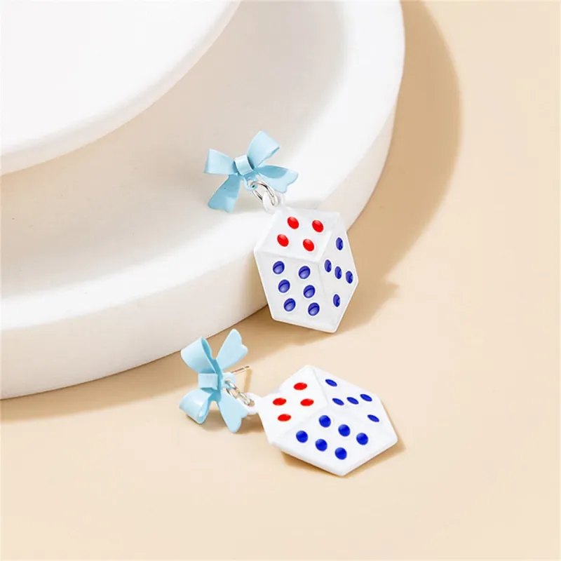 White Enamel & Silvertone Bow Dice Drop Earrings made by Zulily