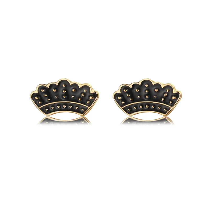 Goldtone & Black Enamel Crown Stud Earrings made by Zulily