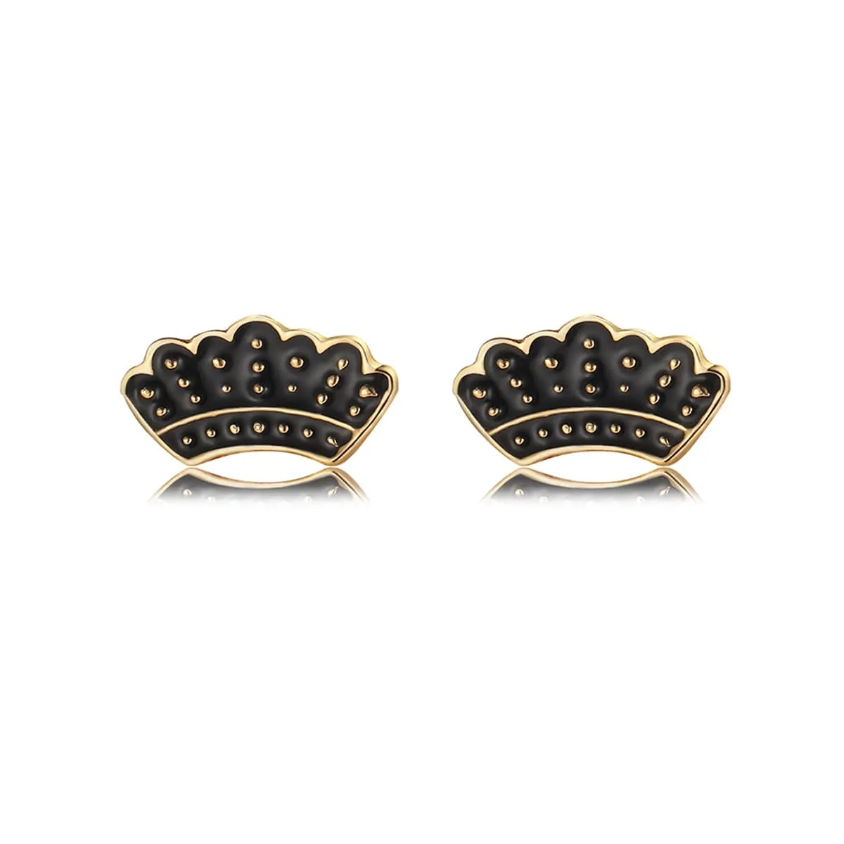 Goldtone & Black Enamel Crown Stud Earrings sold by Zulily