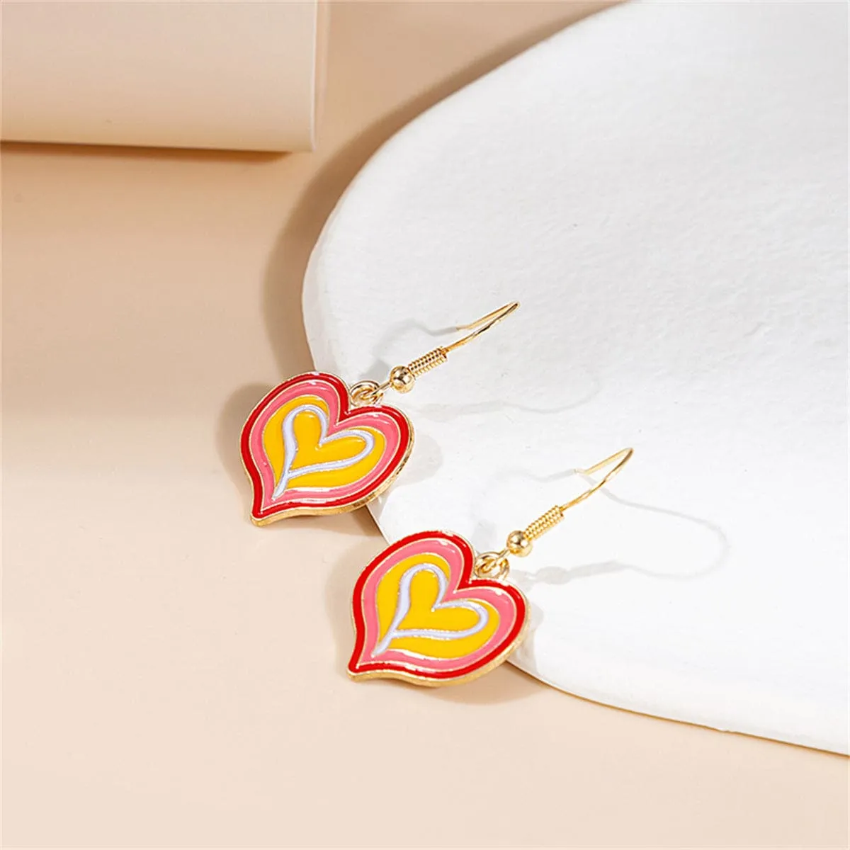 Yellow Enamel & Goldtone Layered Heart Drop Earrings sold by Zulily product image thumbnail 3