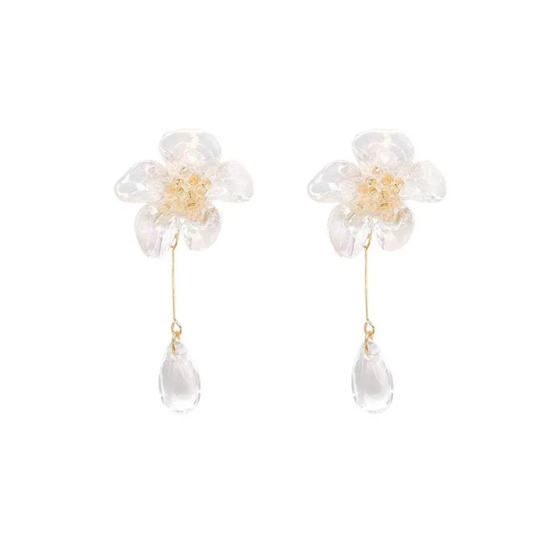 Crystal & Champagne Resin Goldtone Flower Drop Earrings made by Zulily