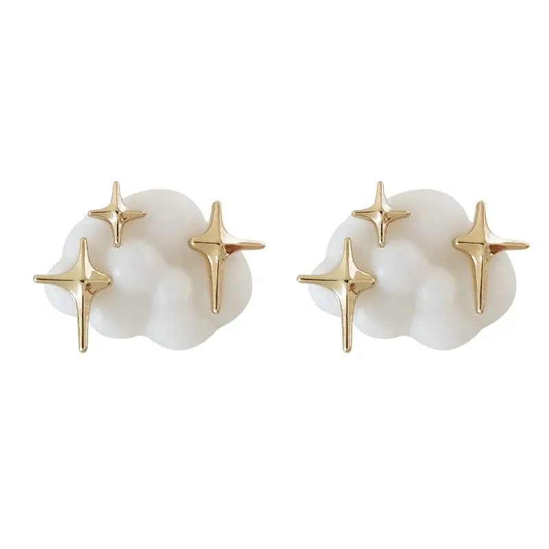 White Acrylic & Goldtone Cloud Star Stud Earrings made by Zulily
