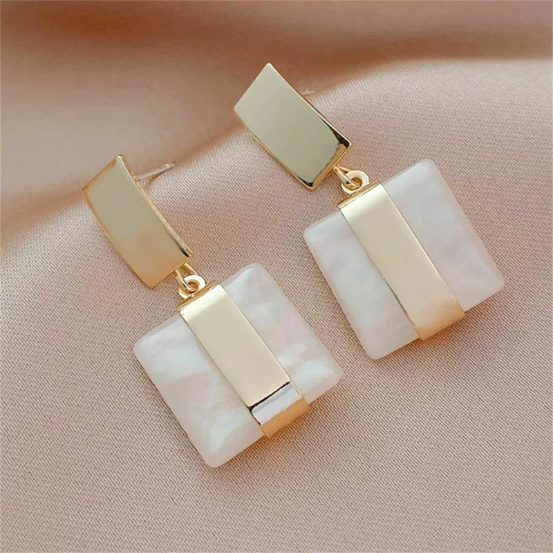 White Resin & Goldtone Marble Geometric Drop Earrings made by Zulily