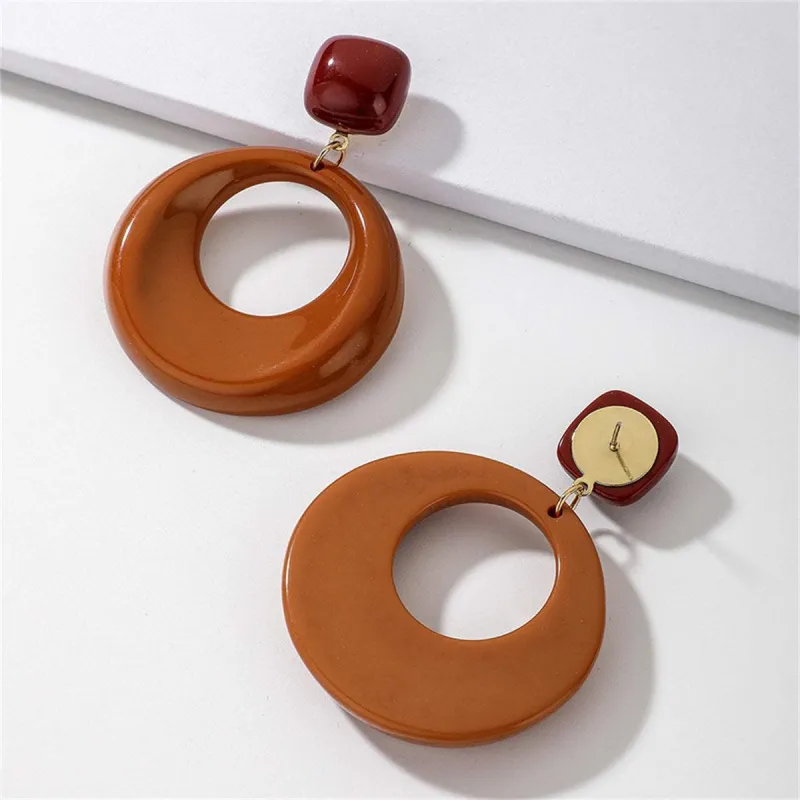 Brown Resin & Goldtone Circular Drop Earrings made by Zulily