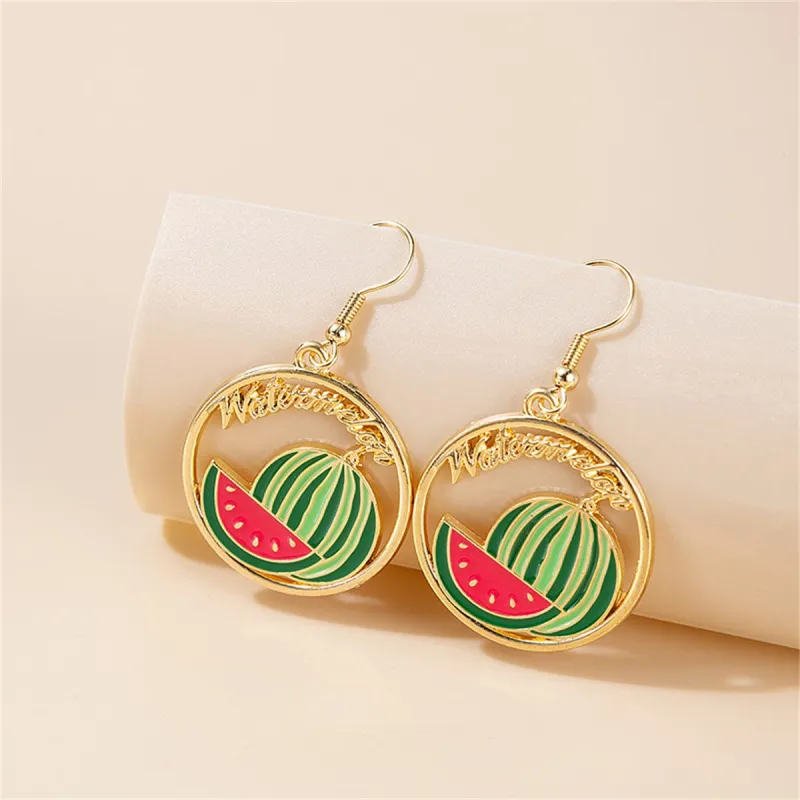 Green Enamel & Goldtone Watermelon Circle Drop Earrings made by Zulily