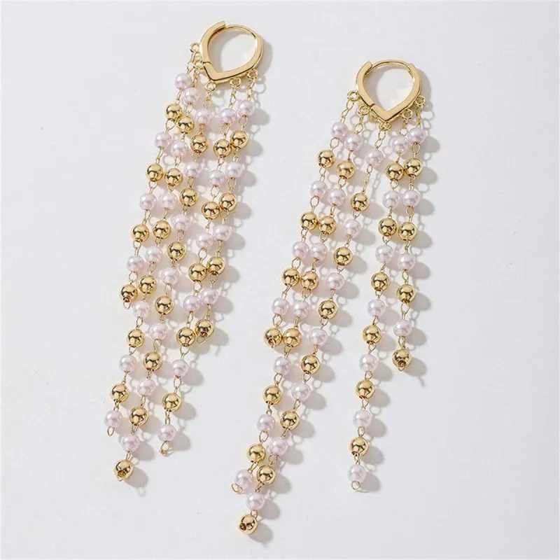 Pearl & Goldtone Tassel-Chain Huggie Earrings made by Zulily
