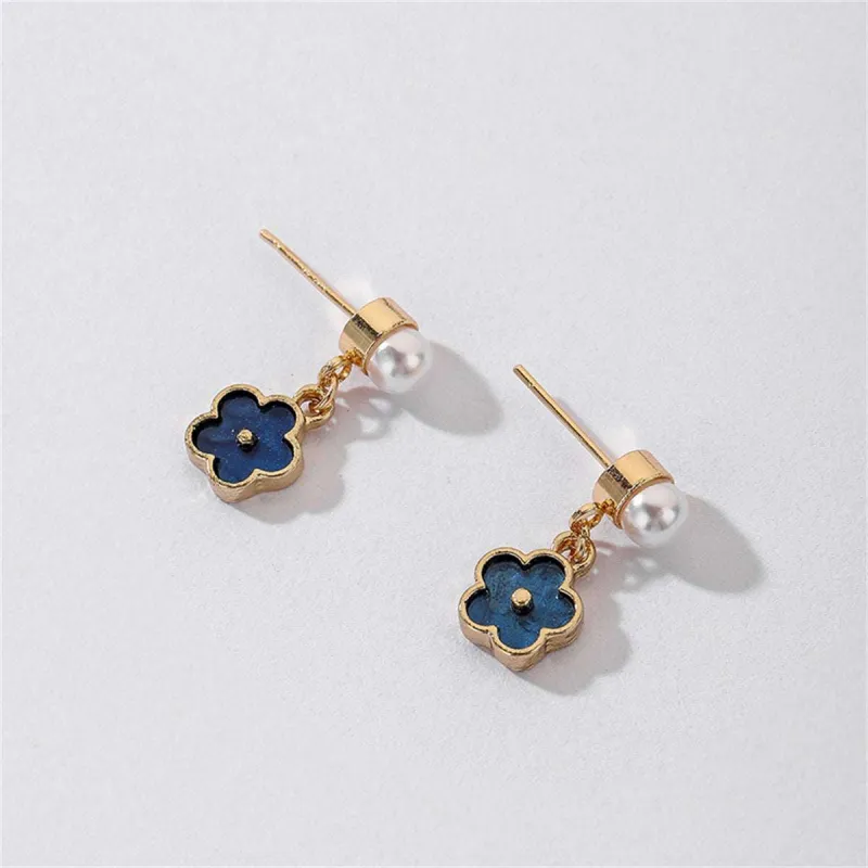 Pearl & Blue Enamel Goldtone Floral Dangle Earrings made by Zulily