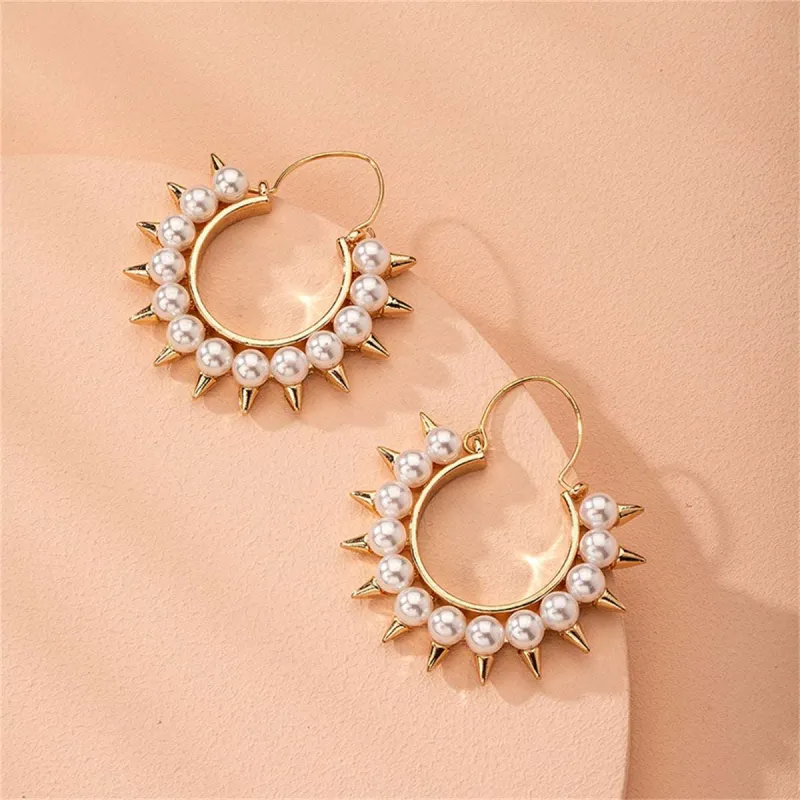 Pearl & Goldtone Spike Hoop Earrings made by Zulily