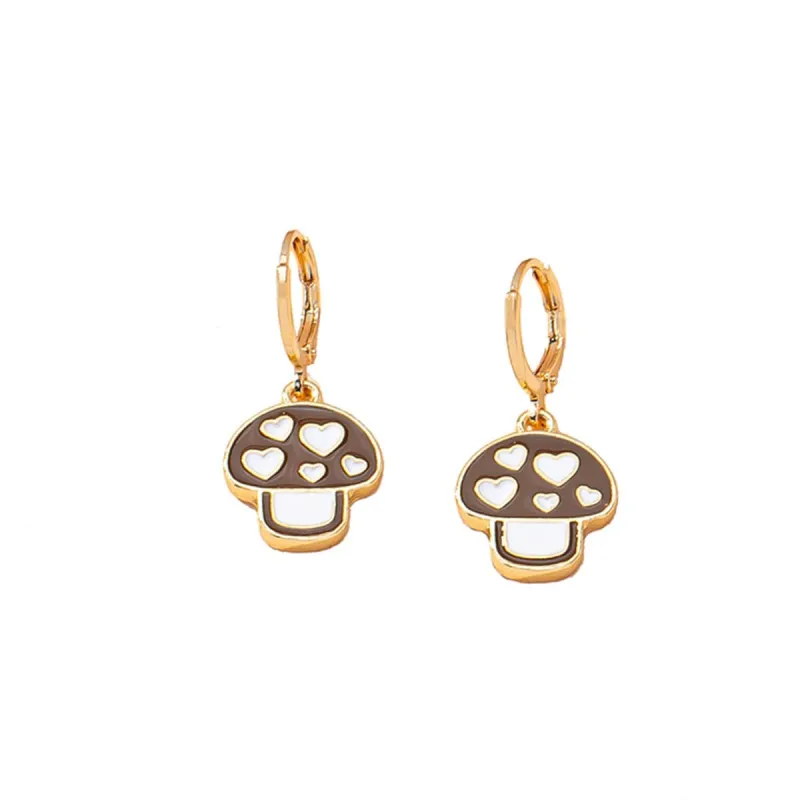 Brown & White Mushroom Huggie Earrings made by Zulily