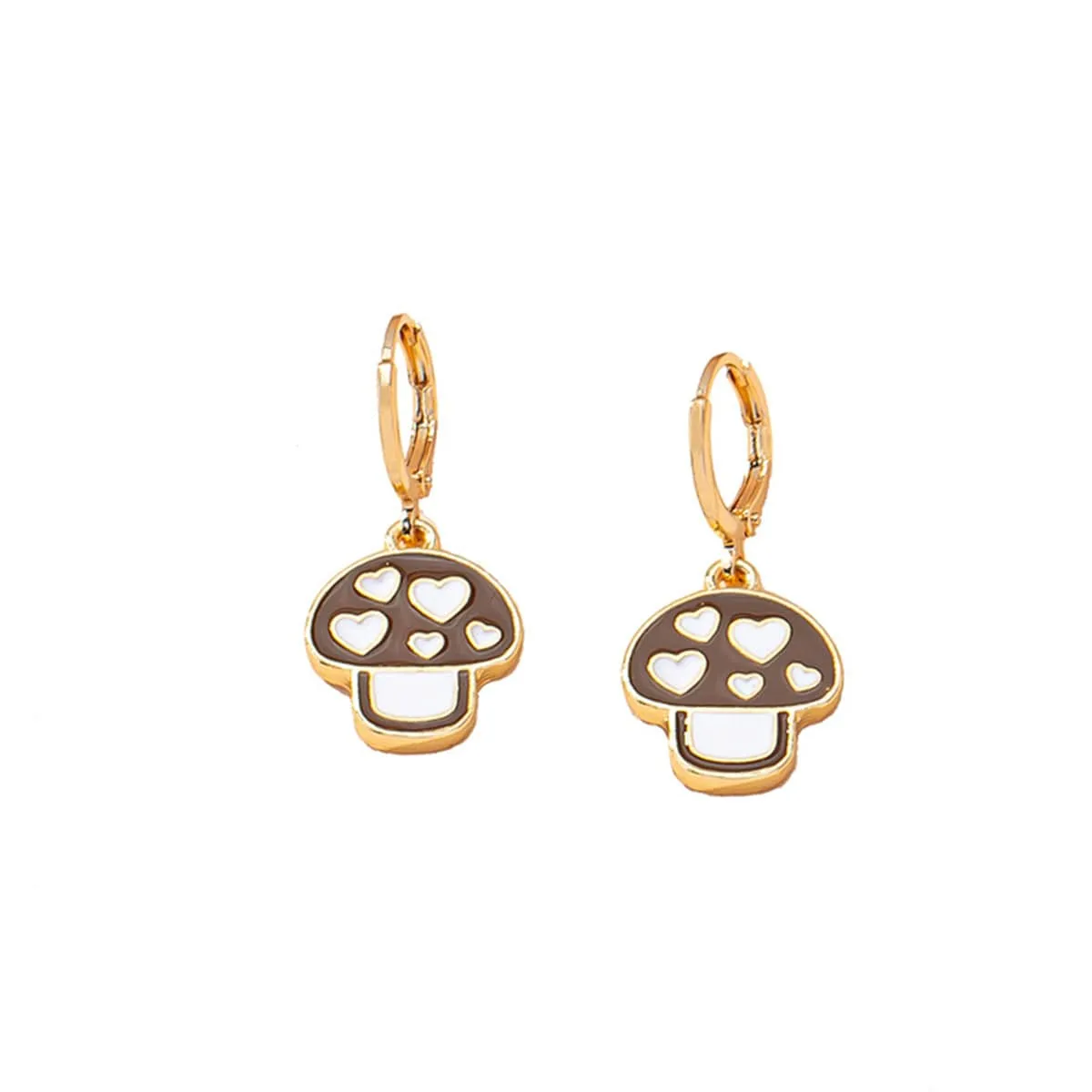 Brown & White Mushroom Huggie Earrings sold by Zulily