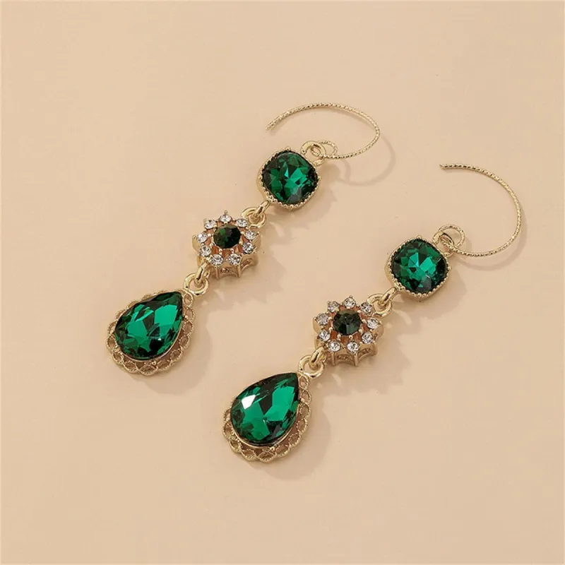 Cubic Zirconia & Green Crystal Goldtone Flower Drop Earrings made by Zulily