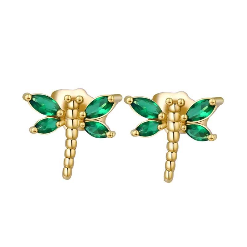 Green Crystal & Goldtone Dragonfly Stud Earrings made by Zulily