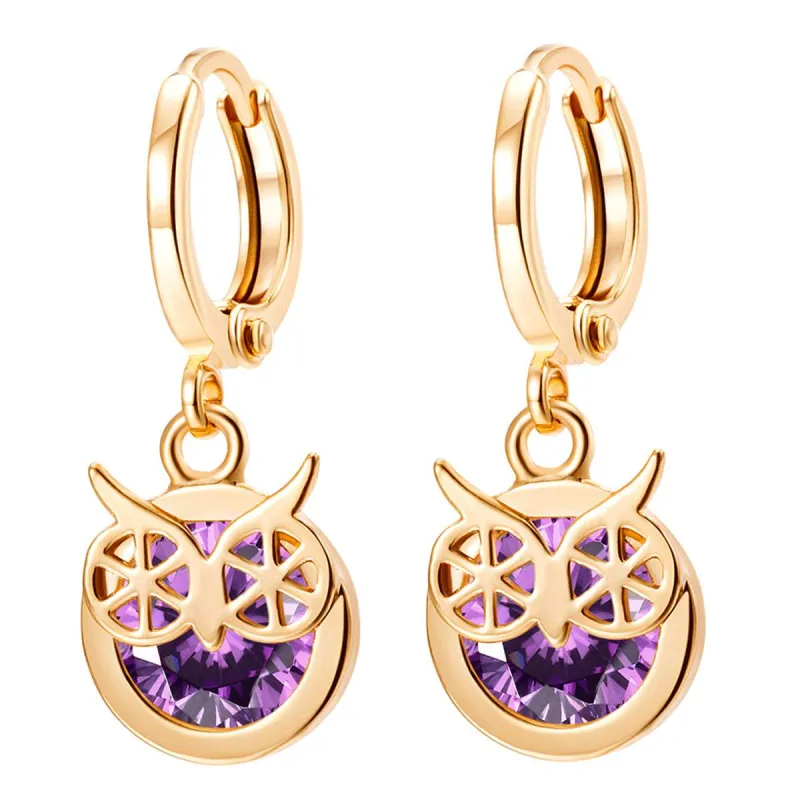Purple Cubic Zirconia & Goldtone Owl Bezel Drop Earrings made by Zulily