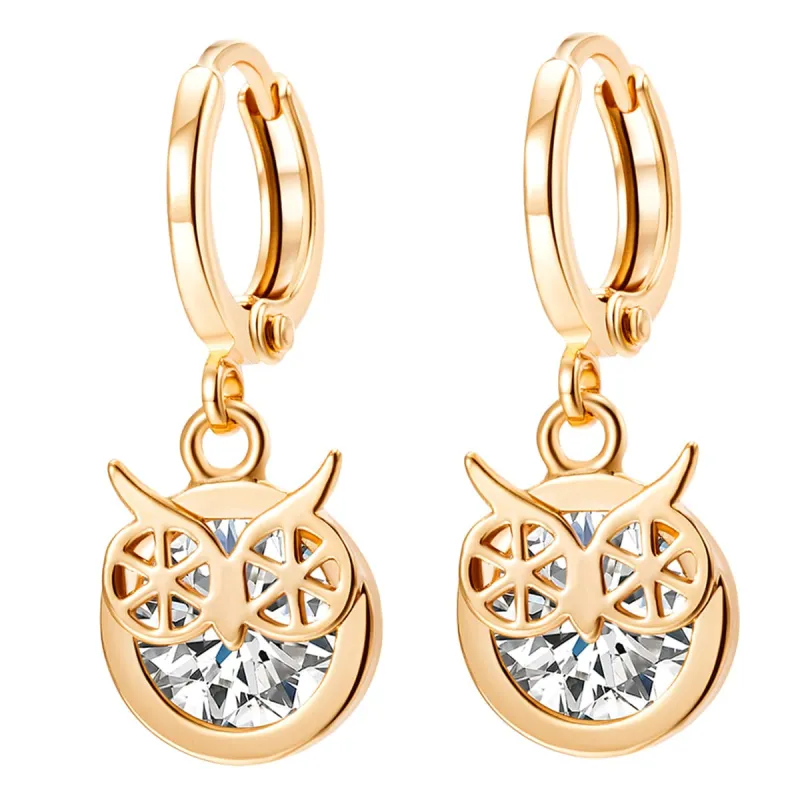 Cubic Zirconia & Goldtone Owl Bezel Drop Earrings made by Zulily