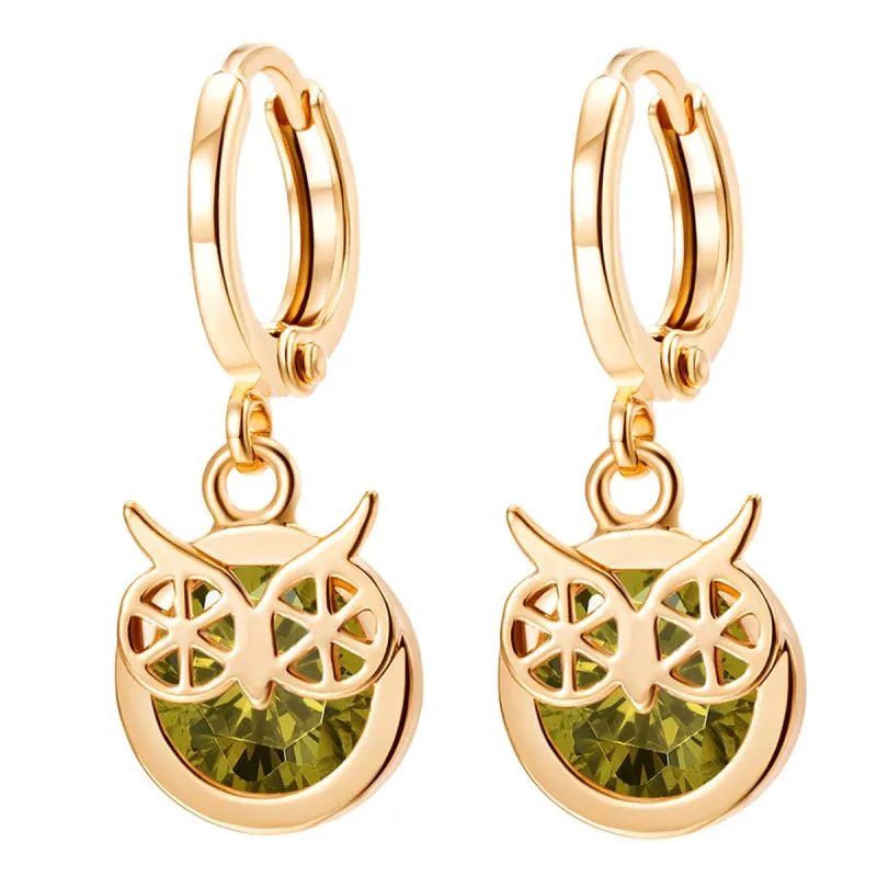 Green Cubic Zirconia & Goldtone Owl Bezel Drop Earrings made by Zulily