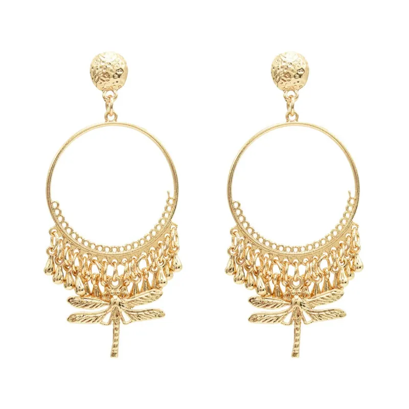 Goldtone Dragonfly Hoop Earrings made by Zulily