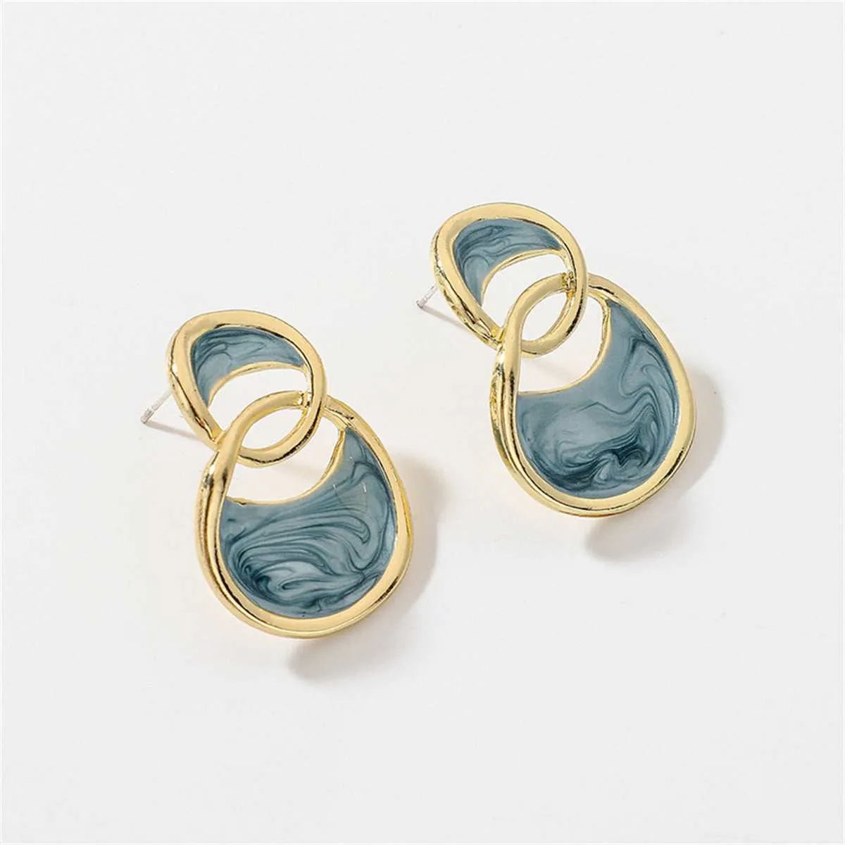 Azure Enamel & Goldtone Double-Oval Drop Earrings sold by Zulily product image thumbnail 2
