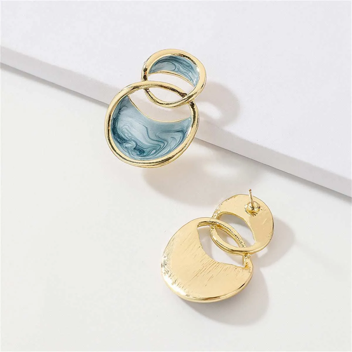 Azure Enamel & Goldtone Double-Oval Drop Earrings sold by Zulily product image thumbnail 3