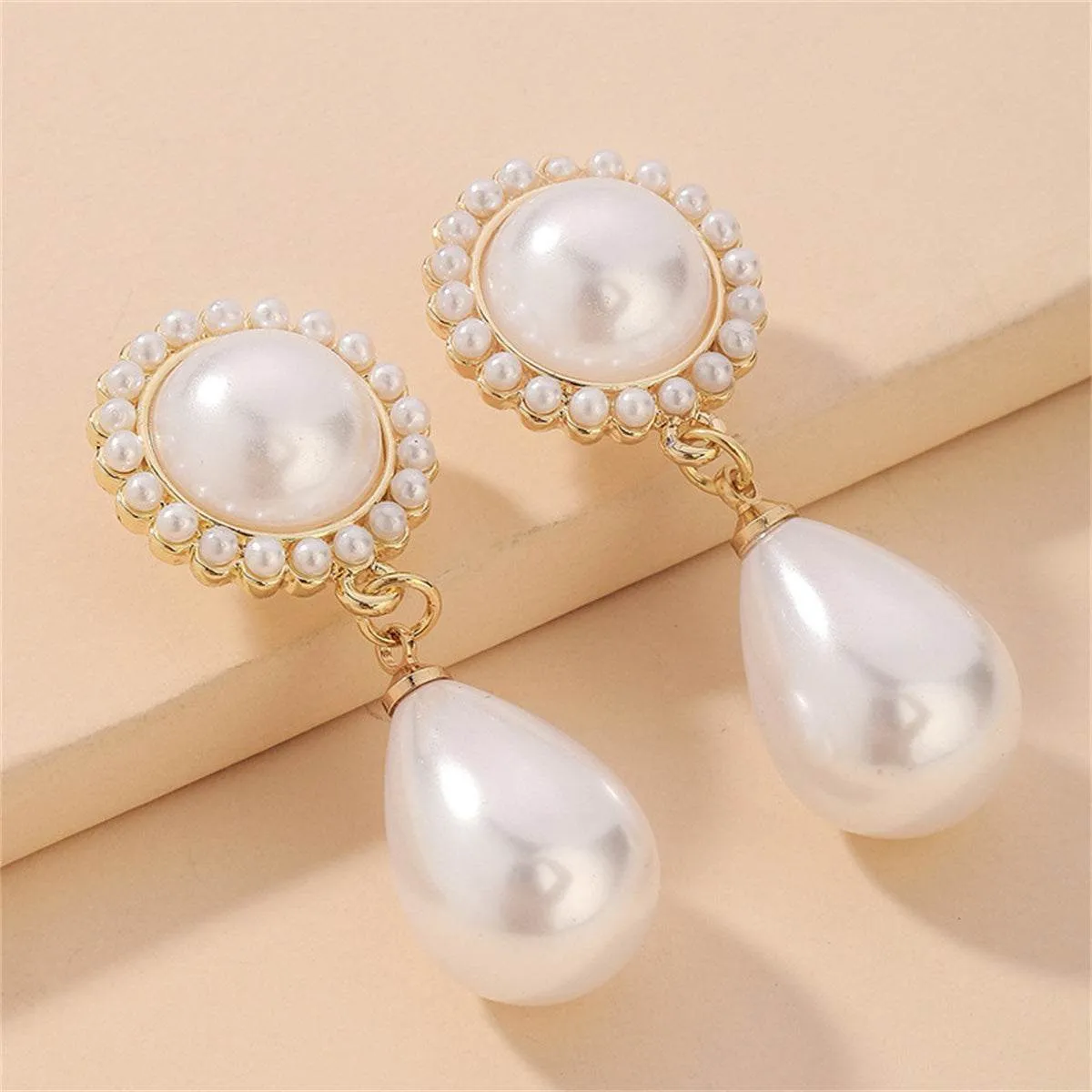 White Pearl & Goldtone Teardrop Earrings sold by Zulily product image thumbnail 2