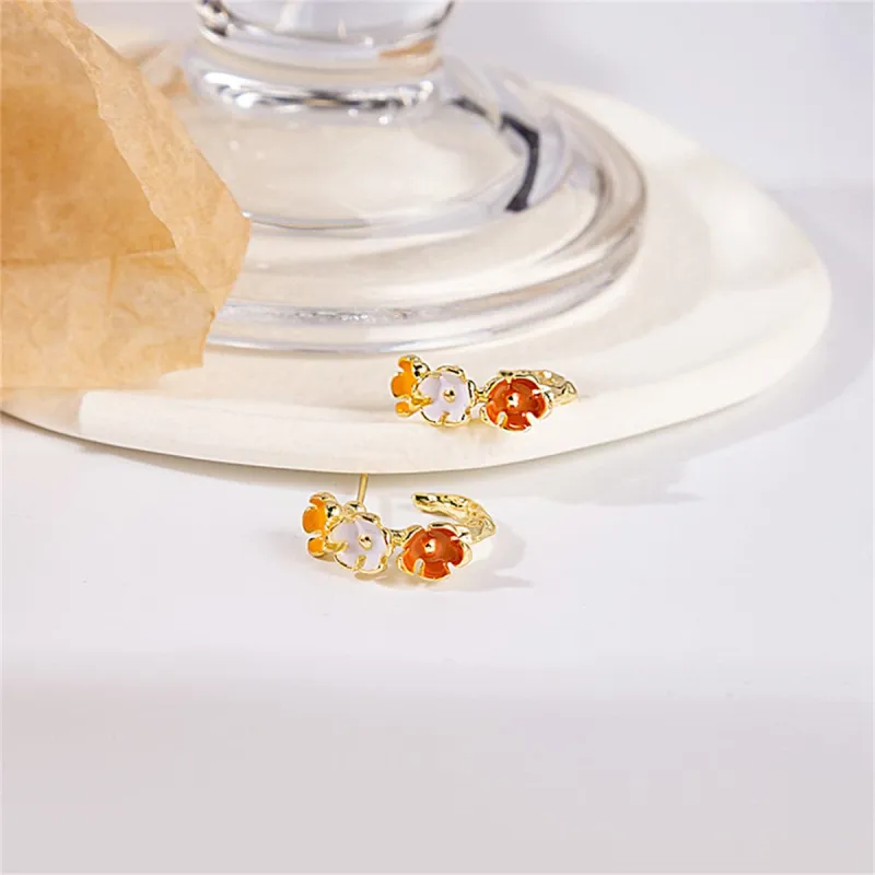 Yellow Enamel & Goldtone Tri-Flower Stud Earrings made by Zulily