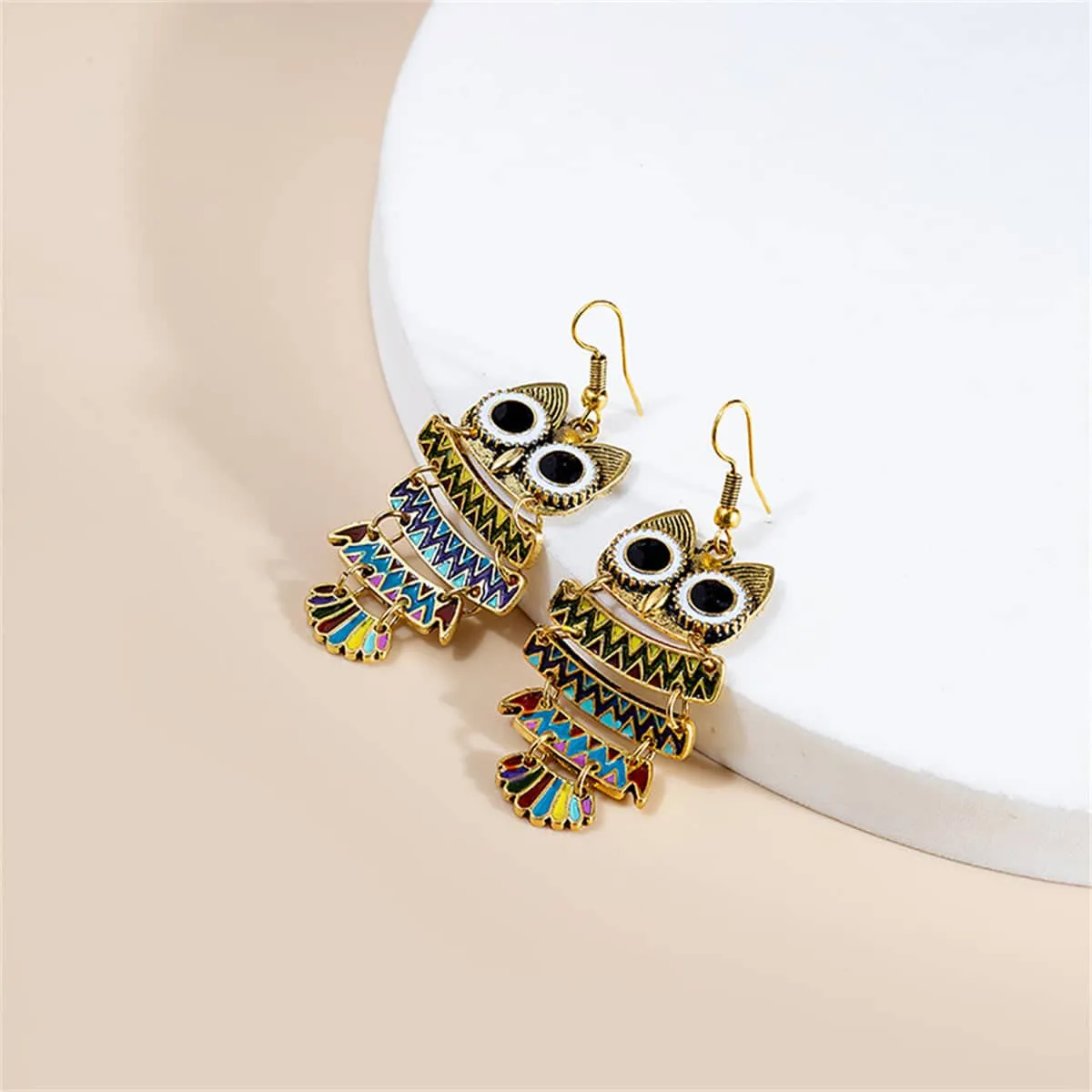 Black Enamel & Goldtone Owl Drop Earrings sold by Zulily product image thumbnail 2