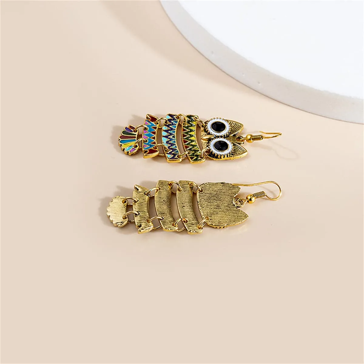 Black Enamel & Goldtone Owl Drop Earrings sold by Zulily product image thumbnail 3