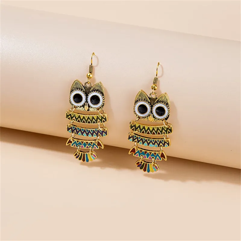 Black Enamel & Goldtone Owl Drop Earrings made by Zulily