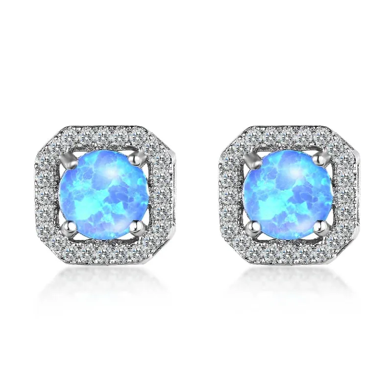 Blue Opal & Cubic Zirconia Round Cushion Stud Earrings made by Zulily