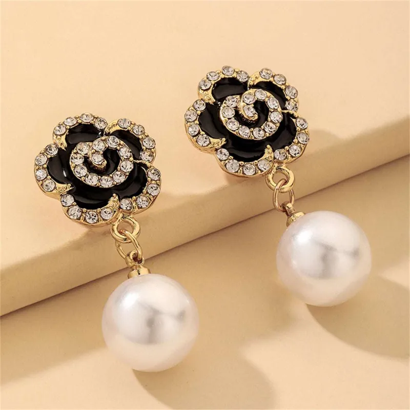 Pearl & Cubic Zirconia Enamel Goldtone Flower Drop Earrings made by Zulily