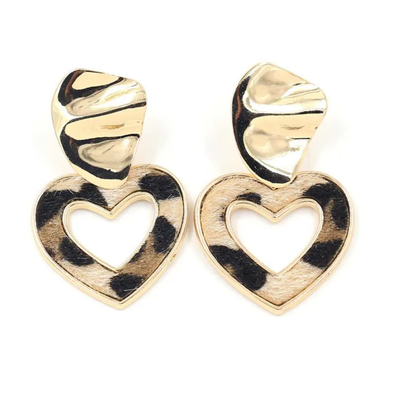 Polystyrene & Goldtone Open Heart Leopard Print Heart Drop Earrings made by Zulily