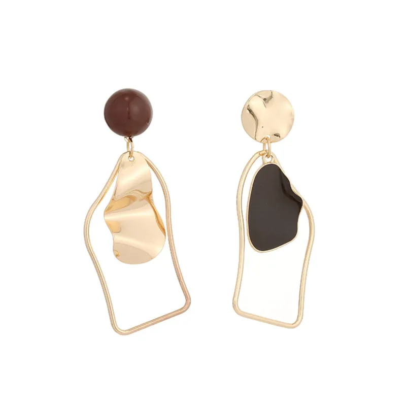 Black Enamel & Goldtone Abstract Mismatched Drop Earrings made by Zulily