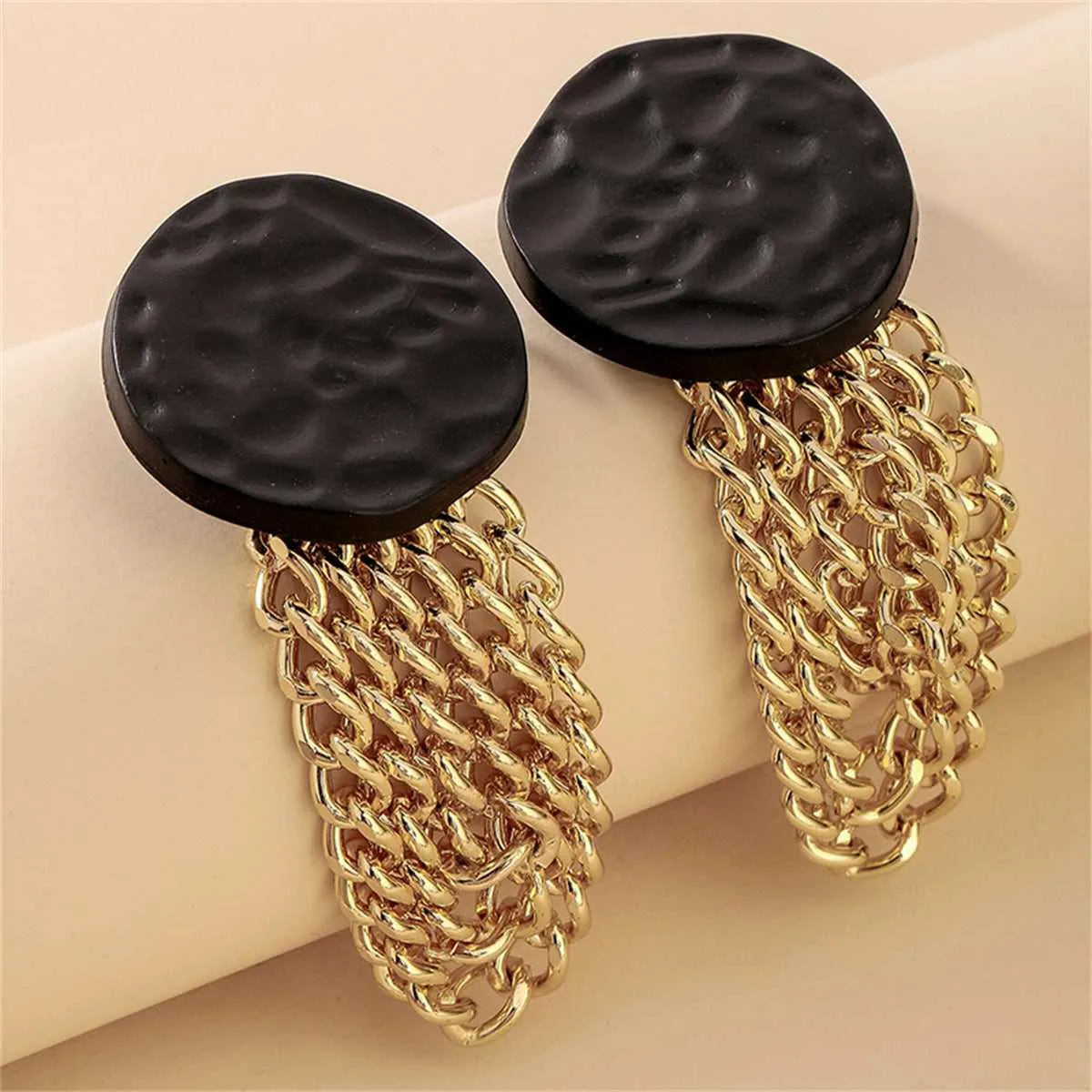 Black Enamel & Goldtone Chain Drop Earrings sold by Zulily product image thumbnail 2