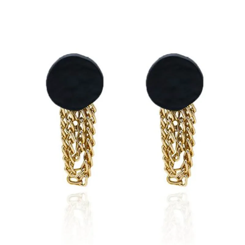 Black Enamel & Goldtone Chain Drop Earrings made by Zulily