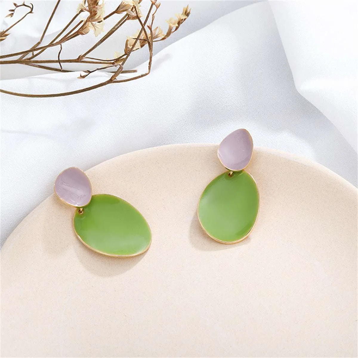 Green Enamel & Goldtone Drop Oval Drop Earrings sold by Zulily product image thumbnail 2