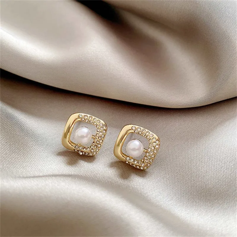 Cubic Zirconia & Pearl Square Stud Earrings made by Zulily