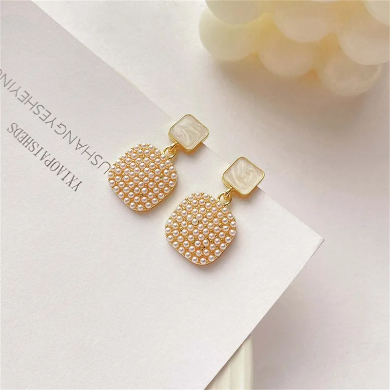 Enamel & Pearl Goldtone Square Drop Earrings made by Zulily