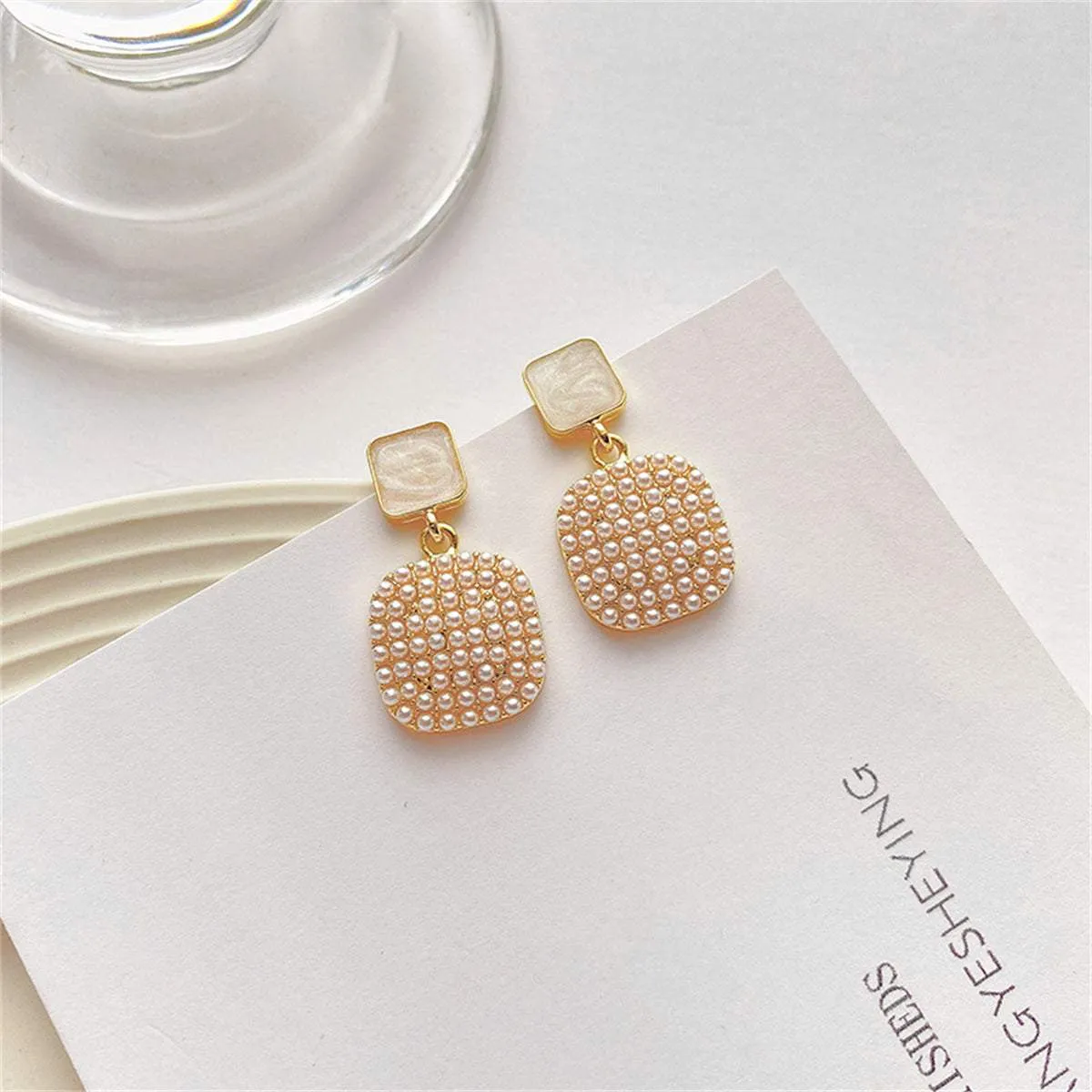 Enamel & Pearl Goldtone Square Drop Earrings sold by Zulily product image thumbnail 2