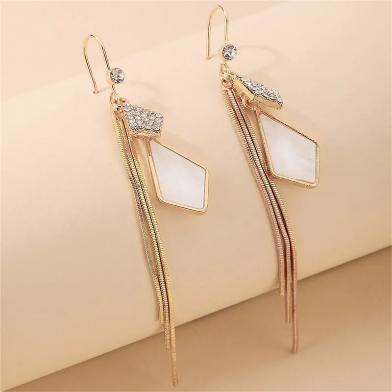 White Shell & Cubic Zirconia Goldtone Rhombus Tassel Drop Earrings made by Zulily