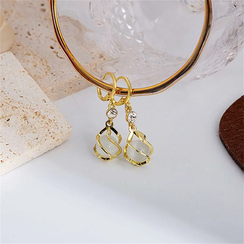 White Cat's Eye & Cubic Zirconia Twisted Huggie Drop Earrings made by Zulily
