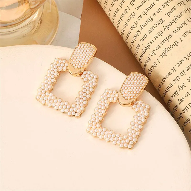 Pearl & Goldtone Open Square Drop Earrings made by Zulily