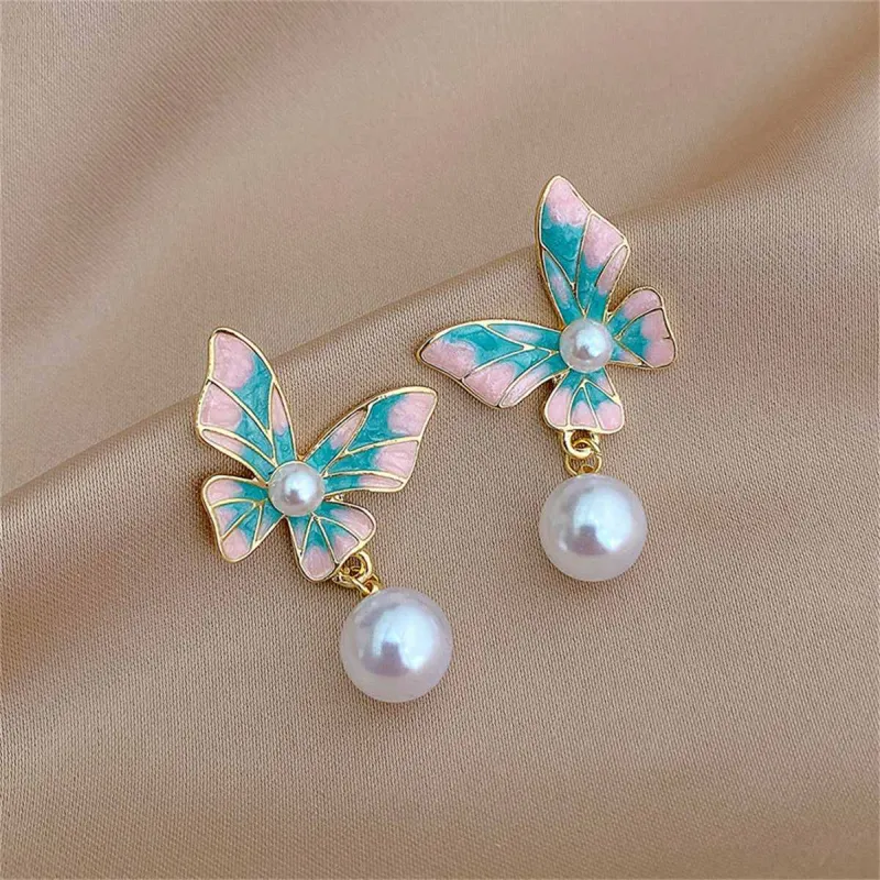 Blue Enamel & Pearl Butterfly Bead Drop Earrings made by Zulily