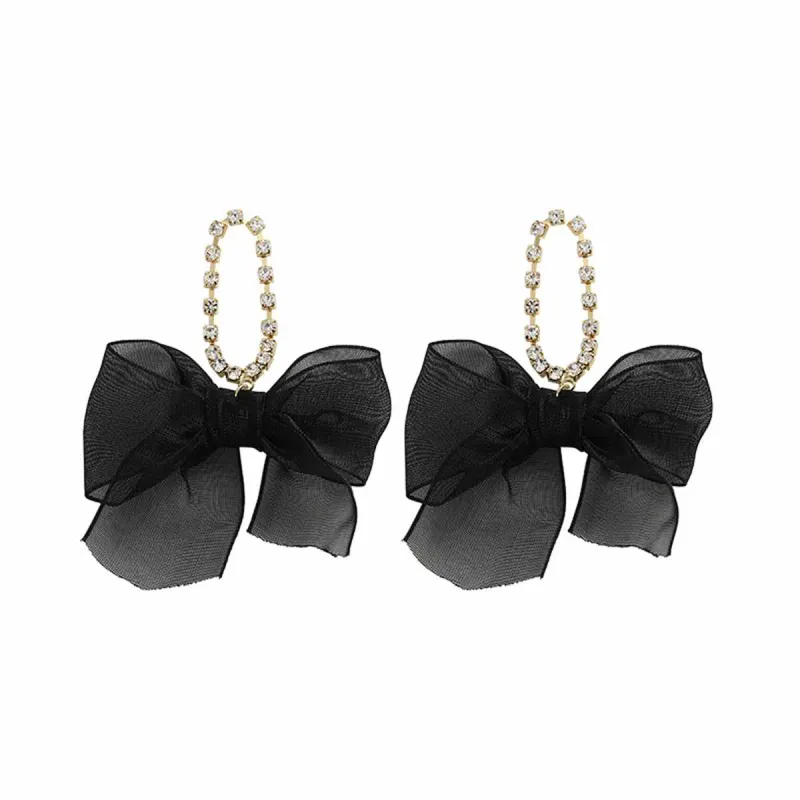 Black Lace & Cubic Zirconia Goldtone Bow Drop Earrings made by Zulily
