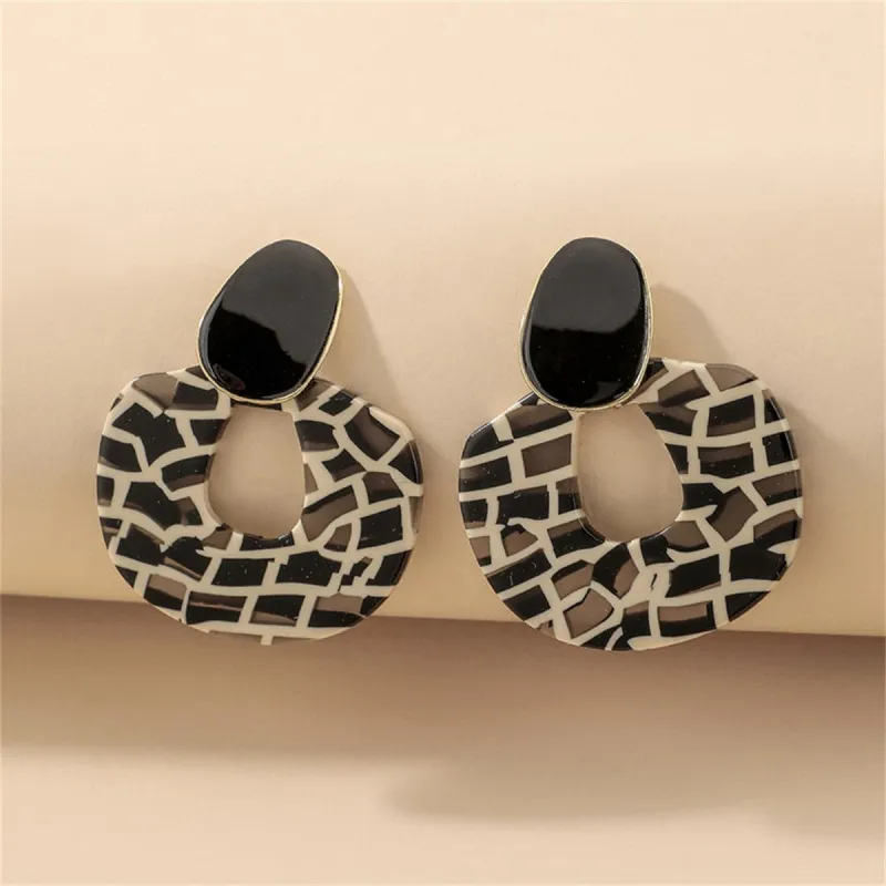 Black Enamel & Acrylic Zebra Oval Drop Earrings made by Zulily