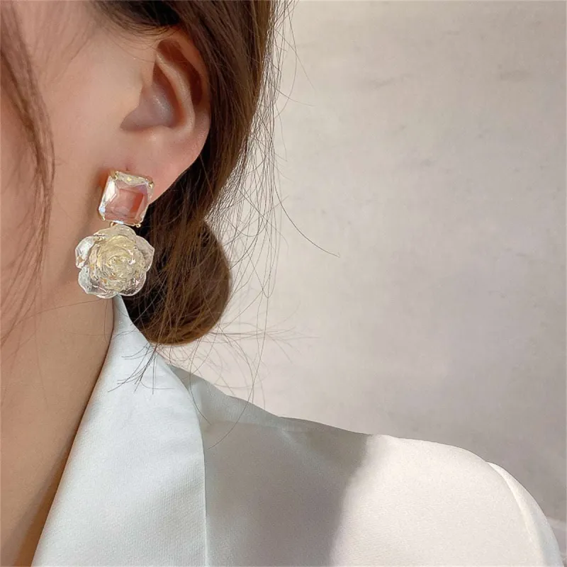 Crystal & Resin Goldtone Flower Square Drop Earrings made by Zulily