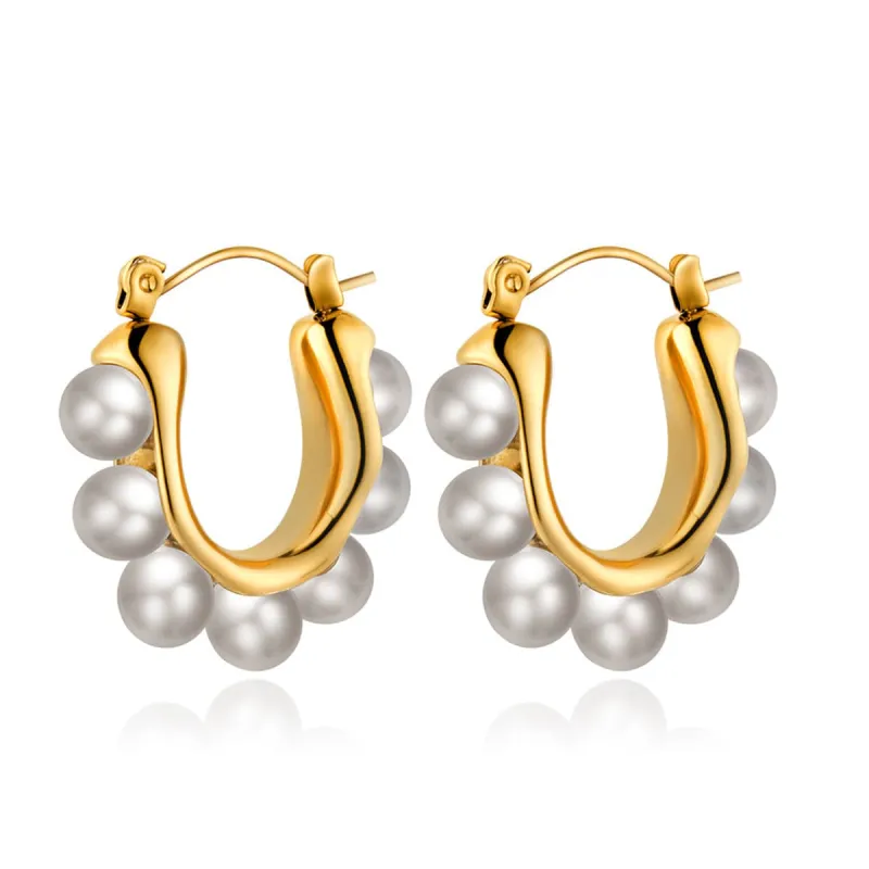 Pearl & Goldtone U-Shaped Huggie Earrings made by Zulily