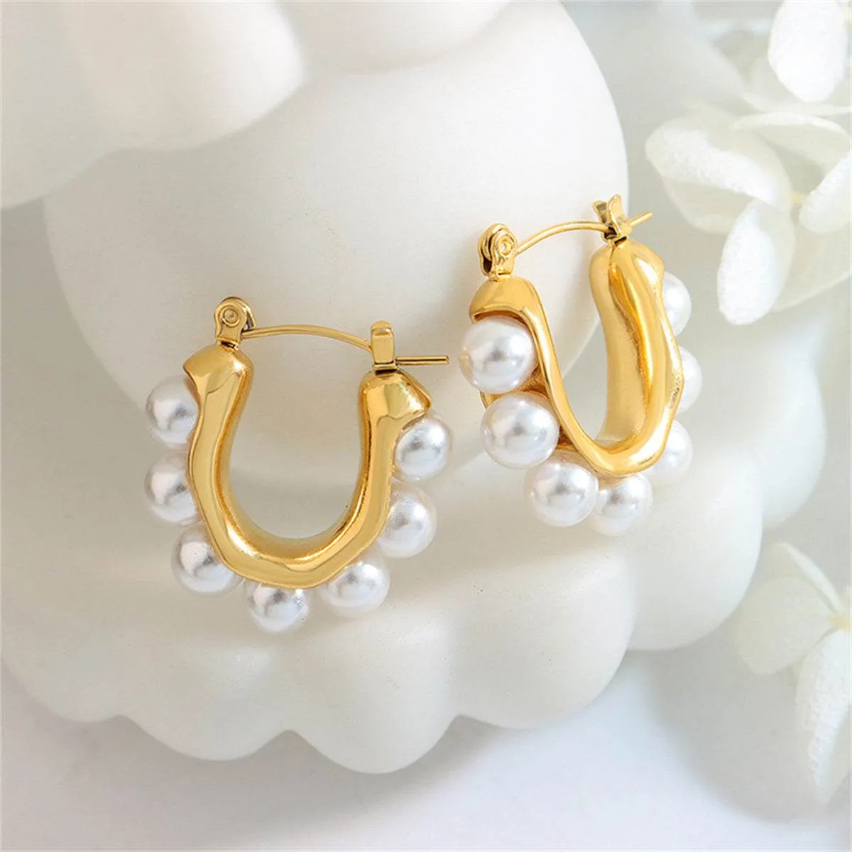 Pearl & Goldtone U-Shaped Huggie Earrings sold by Zulily product image thumbnail 2