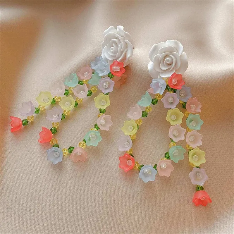 White & Yellow Beaded Floral Tassel Drop Earrings made by Zulily