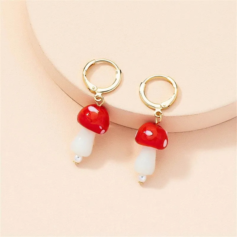 Red Resin & Pearl Mushroom Drop Earrings made by Zulily