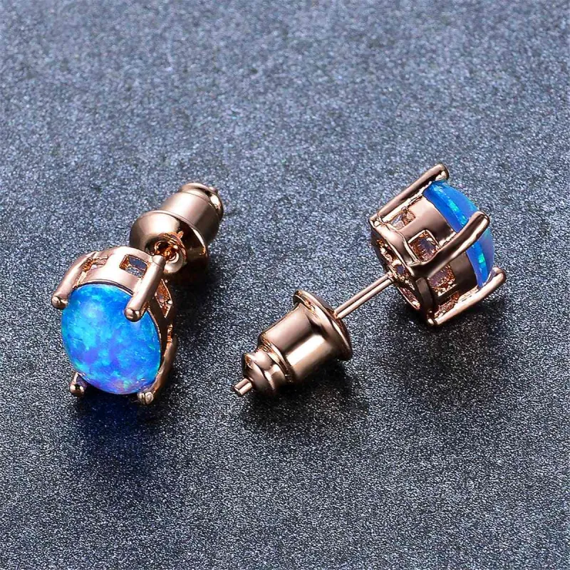Blue Egg Opal & Rose Goldtone Stud Earrings made by Zulily